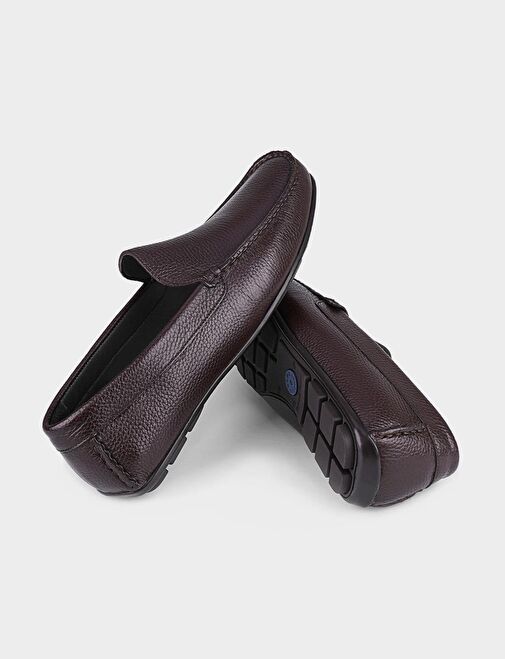 Kauçuk Tabanlı Hakiki Deri Kahverengi Erkek Loafer - Görsel 5