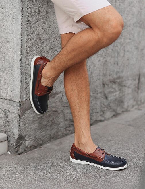 Erkek Hakiki Deri Bağcıklı Lacivert Günlük Ayakkabı - Görsel 6