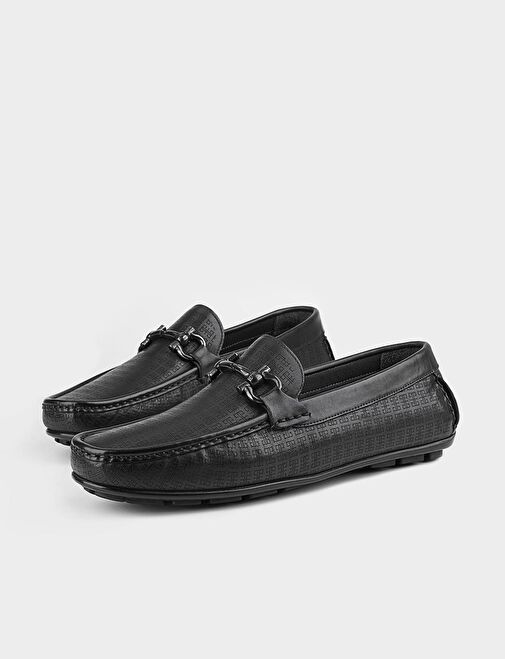 Erkek Hakiki Deri Toka Aksesuarlı Siyah Loafer Ayakkabı - Görsel 5