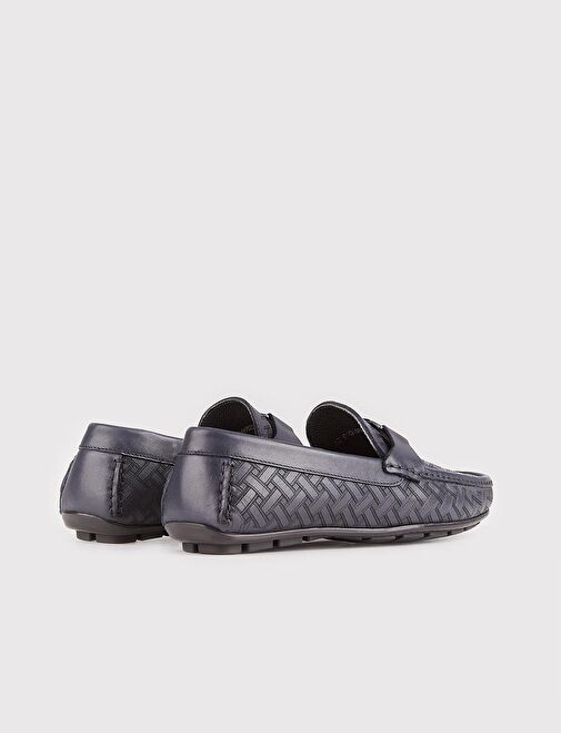 Hakiki Deri Kauçuk Tabanlı Lacivert Erkek Loafer Ayakkabı - Görsel 4