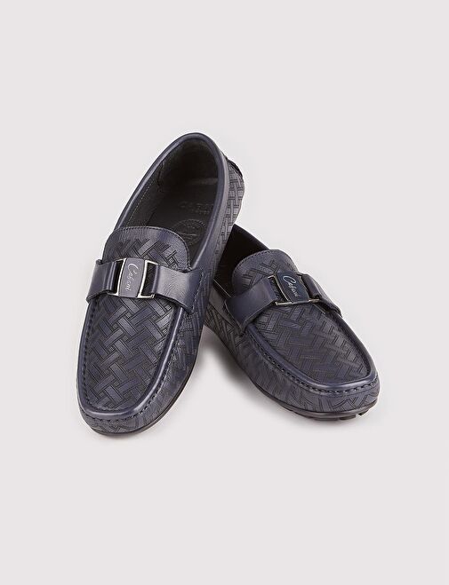 Hakiki Deri Kauçuk Tabanlı Lacivert Erkek Loafer Ayakkabı - Görsel 5