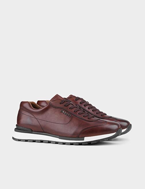 Spor Sneaker Hakiki Deri Kahverengi Bağcıklı Erkek Spor Ayakkabı - Görsel 3