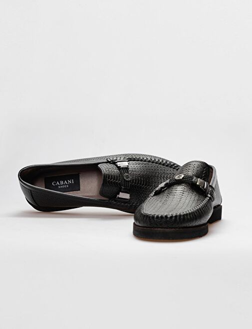 Hakiki Deri Siyah Lazer Detaylı Erkek Loafer - Görsel 5