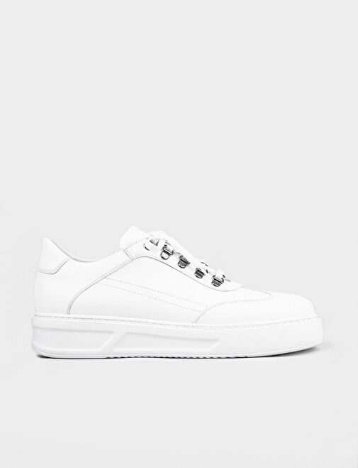 Mevsimlik Hakiki Deri Beyaz Bağcıklı Erkek Spor Ayakkabı - Görsel 2