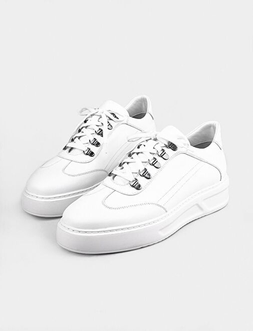 Mevsimlik Hakiki Deri Beyaz Bağcıklı Erkek Spor Ayakkabı - Görsel 6