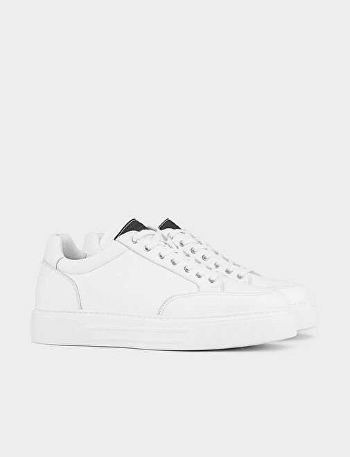 Hakiki Deri Beyaz Bağcıklı Poliüratan Taban Erkek Spor Ayakkabı - Görsel 2