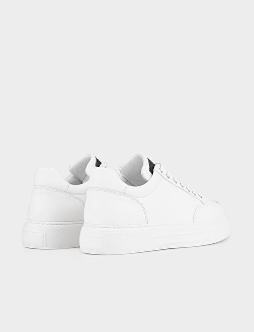 Hakiki Deri Beyaz Bağcıklı Poliüratan Taban Erkek Spor Ayakkabı - Görsel 3