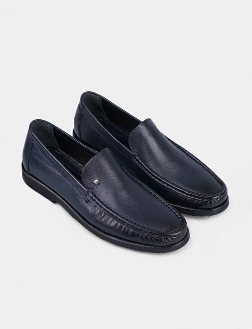 Hakiki Deri Lacivert Neolit Tabanlı Erkek Günlük Ayakkabı - Görsel 3