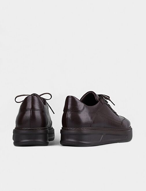 Mevsimlik Hakiki Deri Kahverengi Bağcıklı Erkek Spor Ayakkabı - Görsel 4