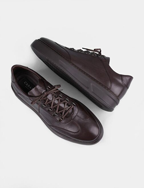 Mevsimlik Hakiki Deri Kahverengi Bağcıklı Erkek Spor Ayakkabı - Görsel 5