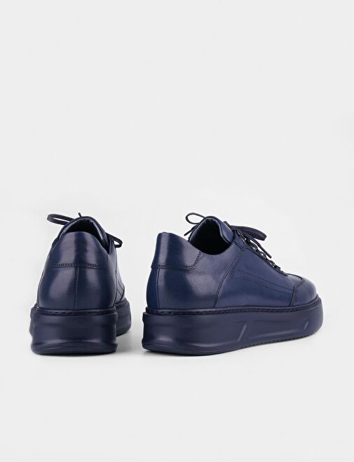 Mevsimlik Hakiki Deri Lacivert Bağcıklı Erkek Spor Ayakkabı - Görsel 4