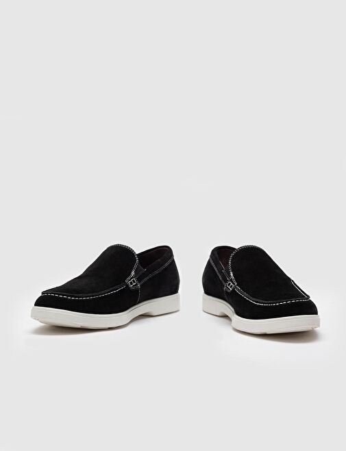 Hakiki Deri Siyah Erkek Süet Günlük Ayakkabı - Görsel 5