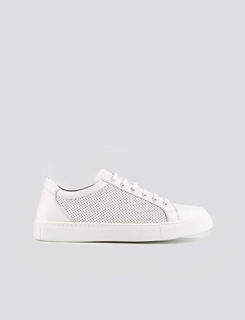 Meşin Astar Hakiki Deri Beyaz Bağcıklı Erkek Spor Ayakkabı - Görsel 2