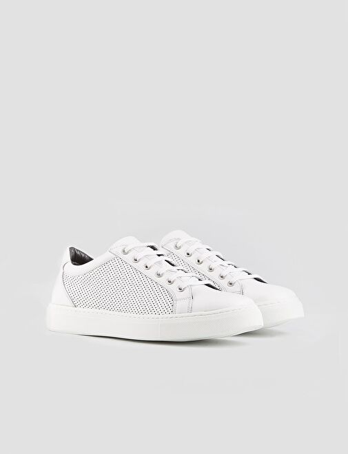 Meşin Astar Hakiki Deri Beyaz Bağcıklı Erkek Spor Ayakkabı - Görsel 3