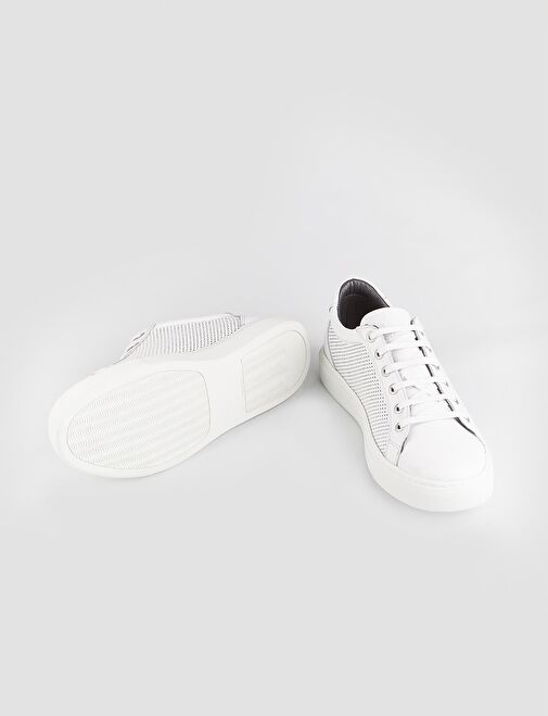 Meşin Astar Hakiki Deri Beyaz Bağcıklı Erkek Spor Ayakkabı - Görsel 5