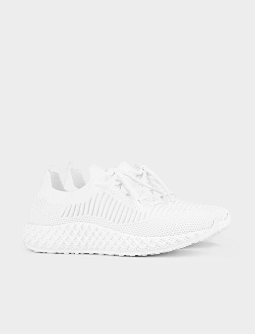 Beyaz Bağcıklı Kadın Spor Ayakkabı - Görsel 3