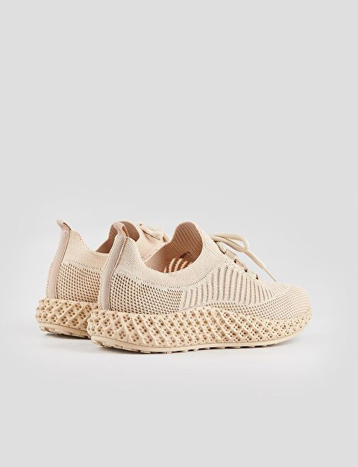 Yumuşak Taban Bej Bağcıklı Yumuşak Tabanlı Kadın Spor Ayakkabı - Görsel 4