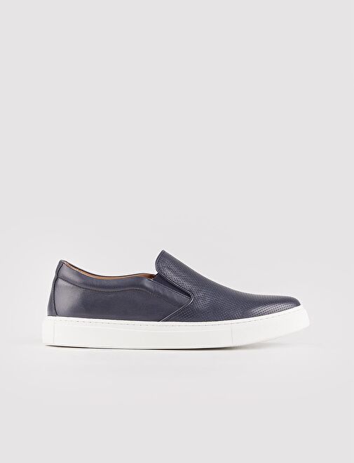 Beyaz Tabanlı Hakiki Deri Lacivert Erkek Spor Ayakkabı - Görsel 2