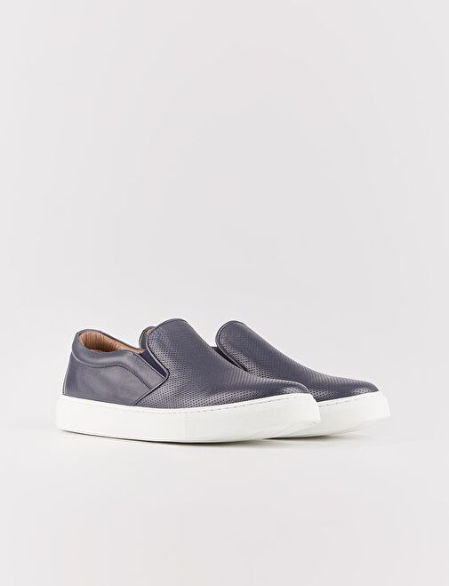 Beyaz Tabanlı Hakiki Deri Lacivert Erkek Spor Ayakkabı - Görsel 3