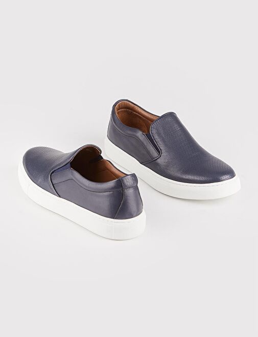 Beyaz Tabanlı Hakiki Deri Lacivert Erkek Spor Ayakkabı - Görsel 5