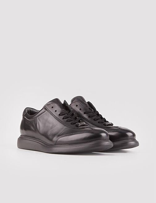 Sneaker Hakiki Deri Siyah Bağcıklı Erkek Günlük Ayakkabı - Görsel 3