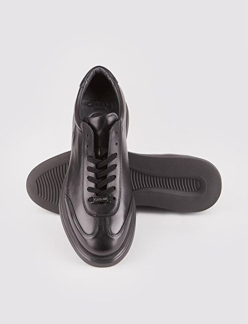 Sneaker Hakiki Deri Siyah Bağcıklı Erkek Günlük Ayakkabı - Görsel 5