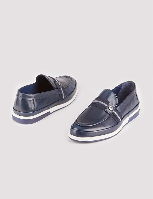 Erkek Hakiki Deri Hazır Tabanlı Günlük Lacivert Ayakkabı - Görsel 5