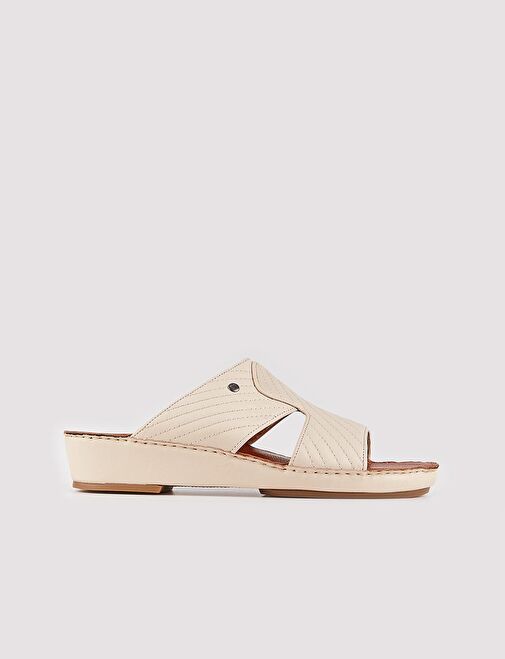 Hakiki Deri Bej Erkek Terlik - Görsel 2