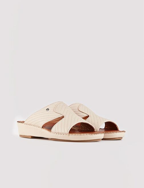 Hakiki Deri Bej Erkek Terlik - Görsel 3