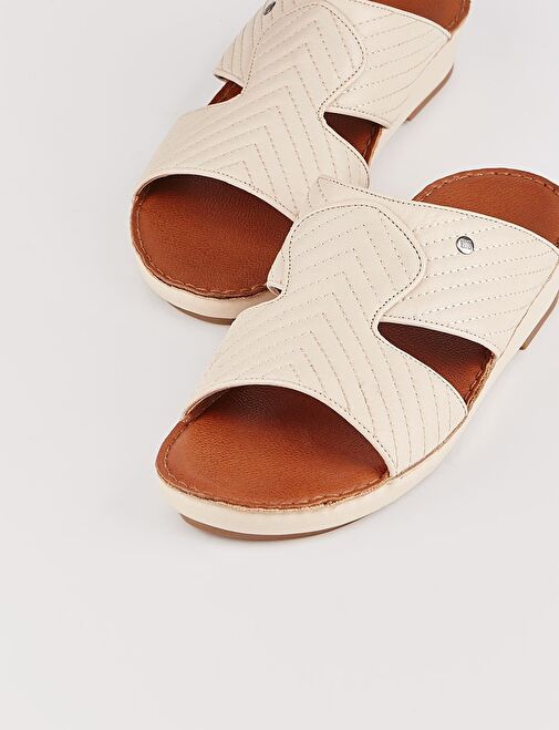 Hakiki Deri Bej Erkek Terlik - Görsel 5