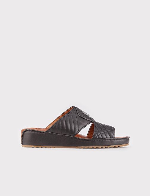 Erkek Hakiki Deri Rozet Aksesuarlı Siyah Terlik - Görsel 2