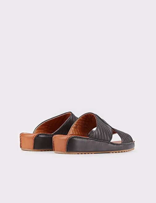 Erkek Hakiki Deri Rozet Aksesuarlı Siyah Terlik - Görsel 4