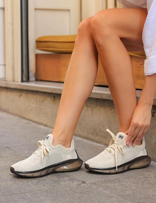 Triko Bej Bağcıklı Kadın Spor Ayakkabı - Görsel 2