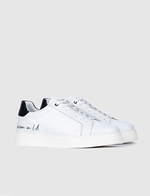 Hakiki Deri Beyaz Bağcıklı Erkek Spor Ayakkabı - Görsel 3