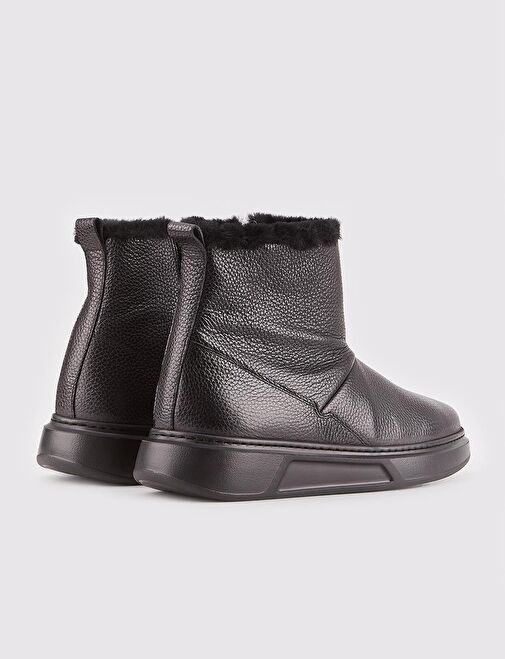 Hakiki Deri Eva Taban Siyah Kürklü Fermuarlı Erkek Günlük Bot - Görsel 4