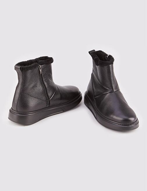 Hakiki Deri Eva Taban Siyah Kürklü Fermuarlı Erkek Günlük Bot - Görsel 5