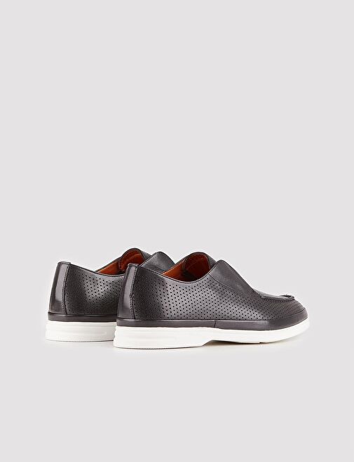 Hakiki Deri Siyah Erkek Yazlık Günlük Ayakkabı - Görsel 4