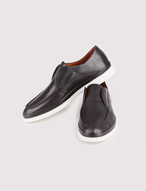 Hakiki Deri Siyah Erkek Yazlık Günlük Ayakkabı - Görsel 5