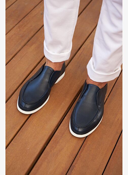 Erkek Hakiki Deri Eva Tabanlı Lacivert Günlük Ayakkabı - Görsel 2