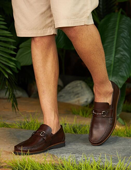 Hakiki Deri Kahverengi Toka Aksesuarlı Erkek Günlük Ayakkabı - Görsel 2