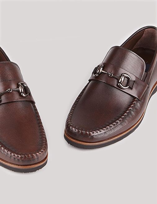 Hakiki Deri Kahverengi Toka Aksesuarlı Erkek Günlük Ayakkabı - Görsel 5