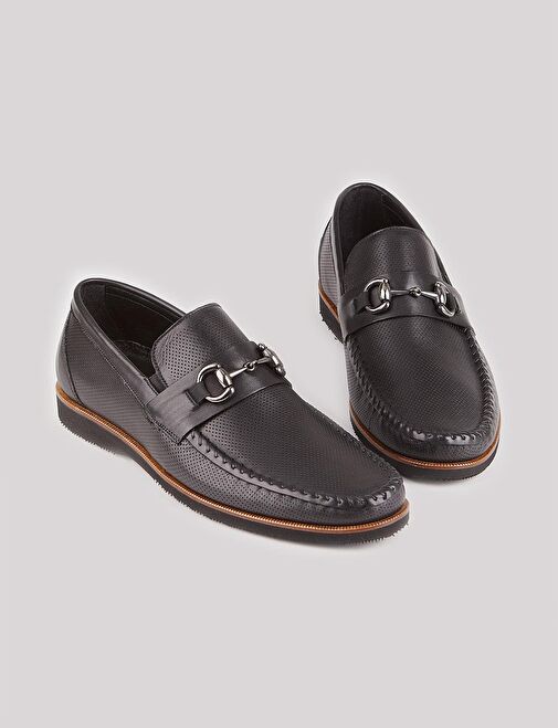 Erkek Hakiki Deri Siyah Toka Aksesuarlı Günlük Ayakkabı - Görsel 5