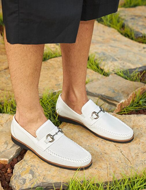 Hakiki Deri Beyaz Erkek Eva Taban Günlük Ayakkabı - Görsel 5