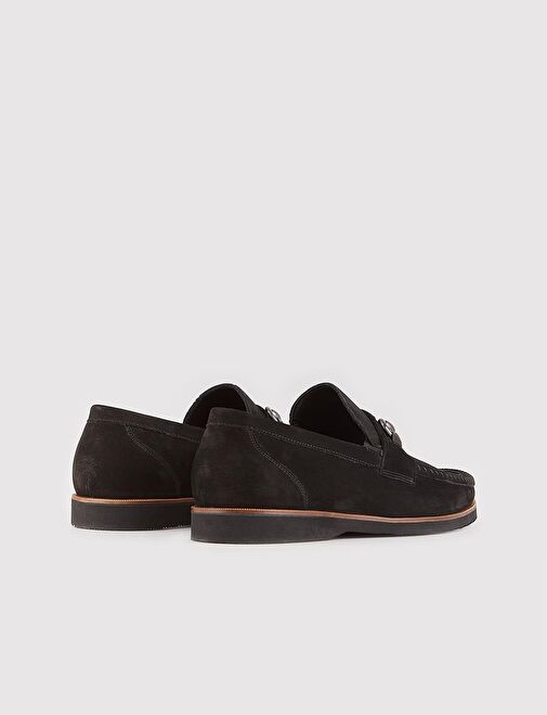 Erkek Hakiki Deri Metal Toka Aksesuarlı Siyah Günlük Ayakkabı - Görsel 4