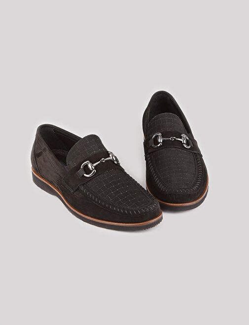 Erkek Hakiki Deri Metal Toka Aksesuarlı Siyah Günlük Ayakkabı - Görsel 5