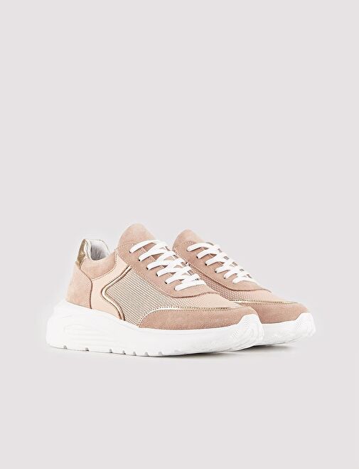 Hakiki Deri Pudra Bağcıklı Kadın Spor Ayakkabı - Görsel 3