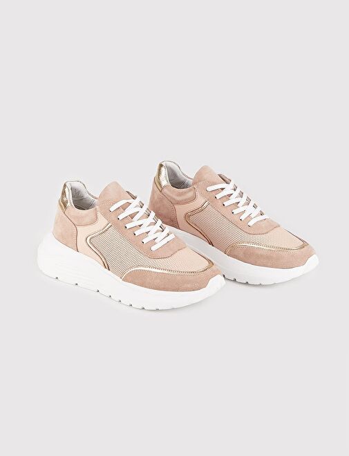 Hakiki Deri Pudra Bağcıklı Kadın Spor Ayakkabı - Görsel 5