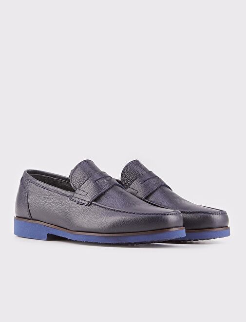 Hakiki Deri Lacivert Erkek Kemer Detaylı Günlük Ayakkabı - Görsel 3