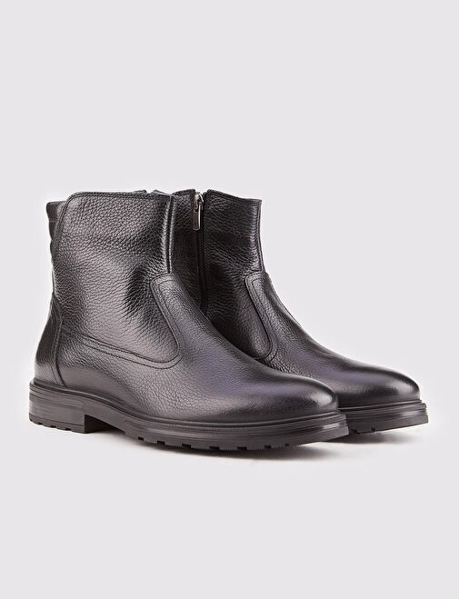 Hakiki Deri Siyah Fermuarlı Erkek Günlük Bot - Görsel 3