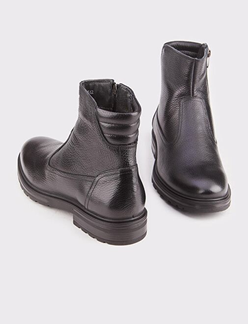 Hakiki Deri Siyah Fermuarlı Erkek Günlük Bot - Görsel 5
